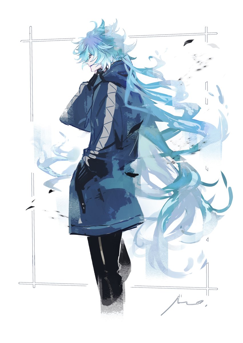 long hair 1boy male focus solo blue hair very long hair long sleeves  illustration images