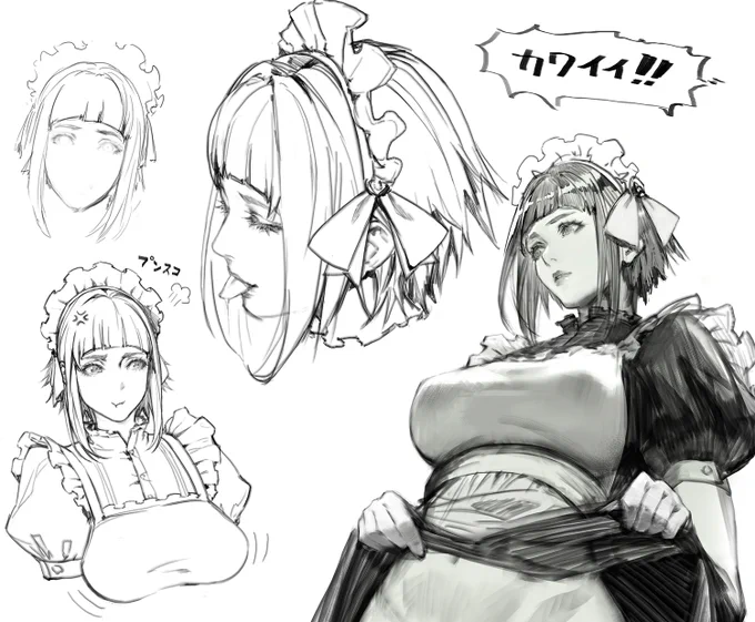 このコ気に入ったので追加で描きました。I liked this girl so much that I drew some additional sketches. 