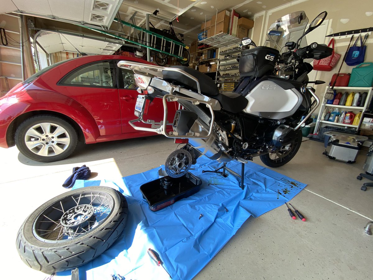 Gansemer47's tweet photo. A day of maintenance on a thing of beauty @BMWMotorradUSA #R1200GSA - thanks for a little mentoring support @RajChacko https://t.co/7qm0m1PCXH