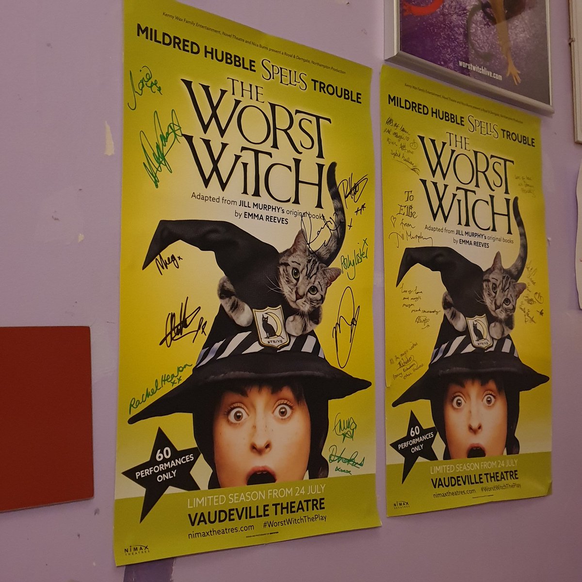 Finally popped my @worstwitchlive signed posters on my wall !! Thanks to the amazing @emmajanereeves cant wait to frame them @D_bird_9  @RolleCrol @MeganHughesAC @MeganLeighMason  @4gan  @rosieabraham @rebecca_killick @DagnyRollins1