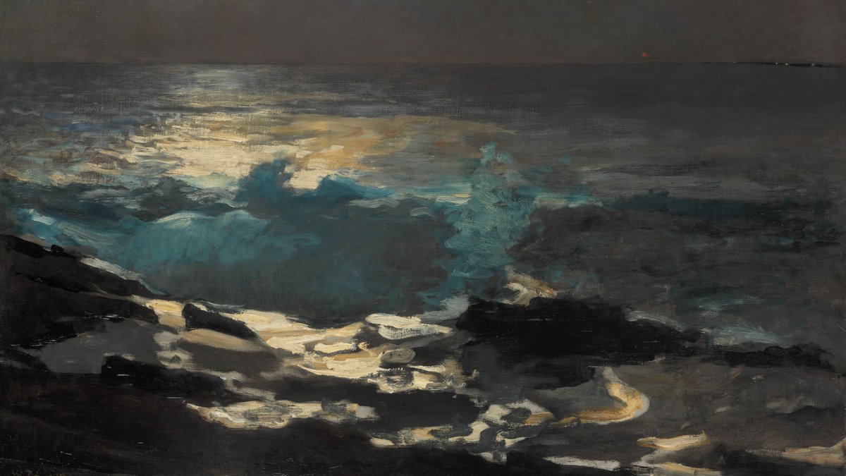 metmuseum's tweet photo. One summer night in 1894, #WinslowHomer exclaimed, "I’ve got an idea!"

He grabbed his supplies and climbed down to the shore.

⬇️ This was the result of that idea, “painted wholly in and by the light of the moon, and never again retouched.”

Learn more: https://t.co/HuzWboOEE8 https://t.co/PImEow1ZGG