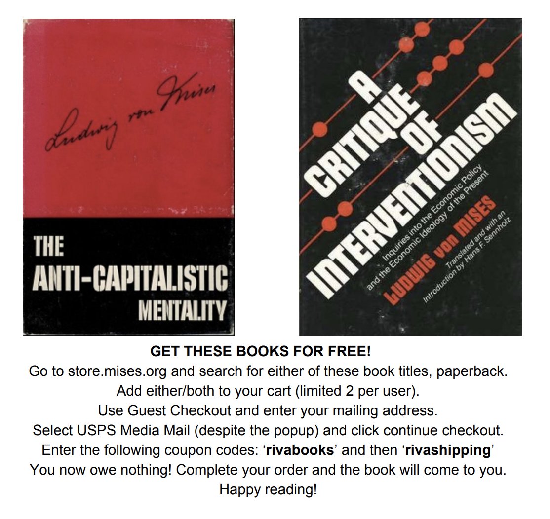 rivatez's tweet photo. Hey, it's my birthday..and I want to give you something!

Mises was a great thinker and I often wish more people read his ideas. For my birthday 'party' this year, I've bought ~250 copies of his books, which you can claim online and get shipped to you for free, instructions here: https://t.co/hShVfjegNO
