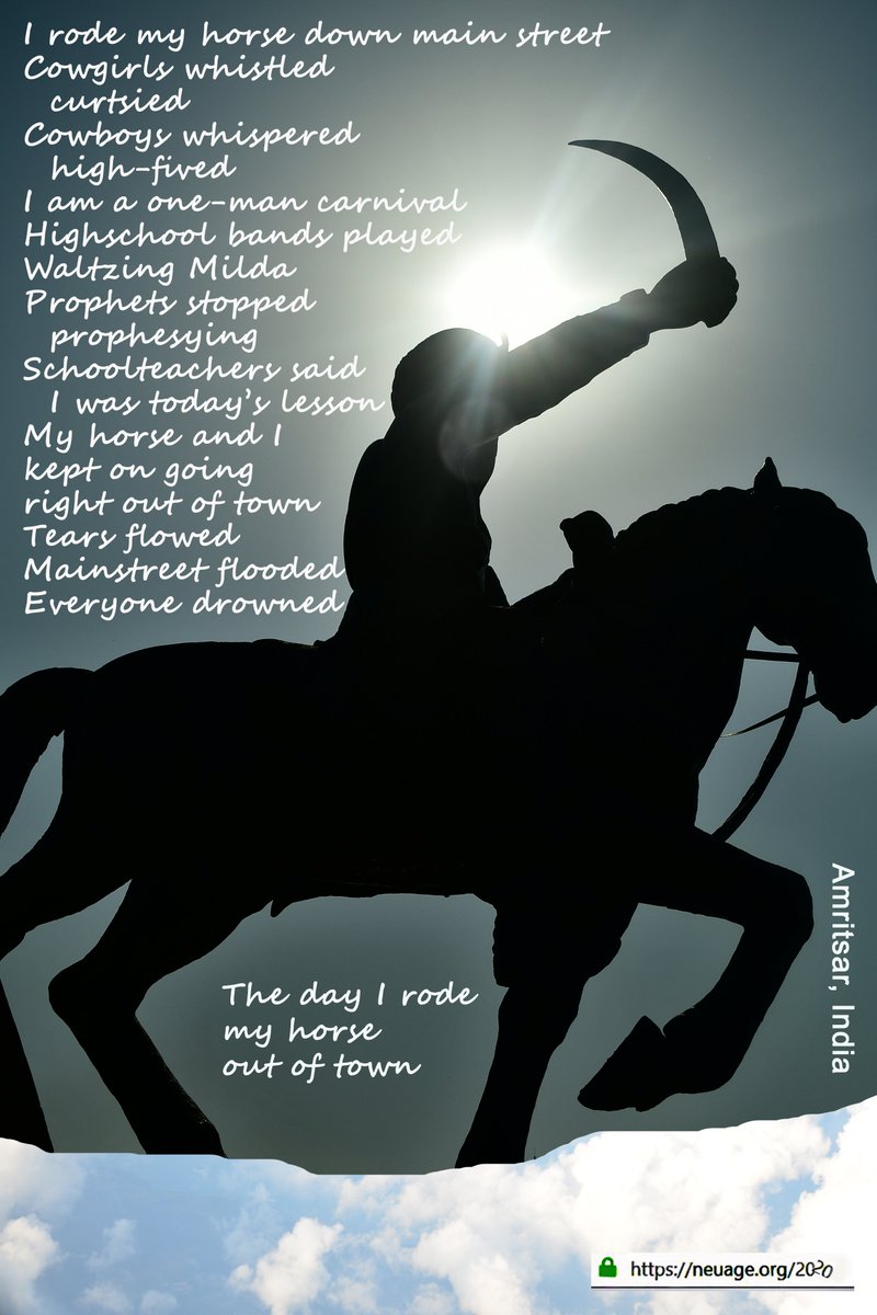 neuage's tweet photo. ‘I rode my horse down main street’
https://t.co/HiSI1qQ41D Texts-Design-Photo: Amritsar, India 2018 © Neuage (16 May 2020) 
#AmritsarIndia #Waltzing Milda #IWasStillAlive #CowgirlsWhistled #CowboysWhispered #TearsFlowed #Neuage #ThoughtsInIsolation #TextualImagery #TerrellAdsit https://t.co/zXwTpDWUUT