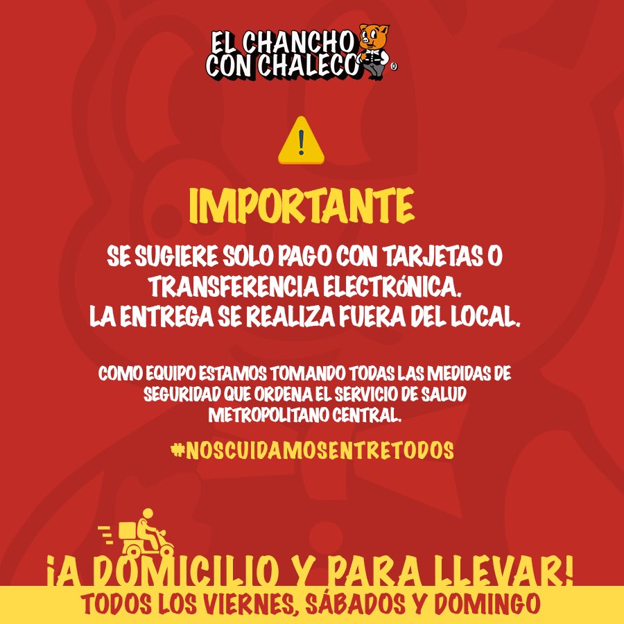 elchanchocl's tweet photo. 🚩 Reparto a domicilio sobre $12.000 I 📍Dentro de la comuna de Maipú I 📞 Consulta disponibilidad en tu ubicación I ❕Cargo adicional por despacho.

🍻🥂🍷🍾 Consulta nuestros bebestibles disponibles al hacer tu pedido.

Carta especial y combos en: https://t.co/qjlpHNkA7b https://t.co/ndjRXccU28