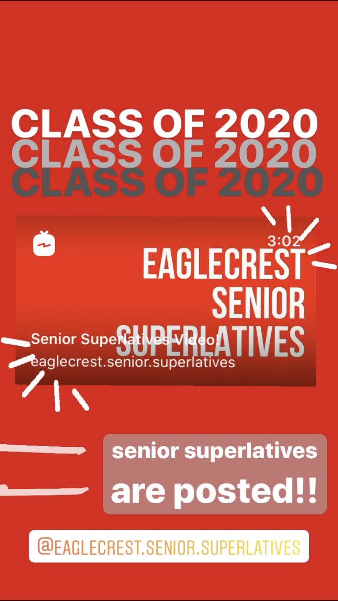 wise_owl03's tweet photo. ⚪️‼️SENIORS ‼️⚪️
Senior Superlatives are POSTED!! Be sure to check them out on the insta: @ eaglecrest.senior.superlatives https://t.co/5obzmuNFyy
