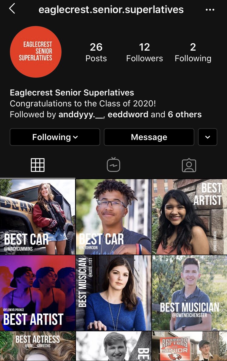 wise_owl03's tweet photo. ⚪️‼️SENIORS ‼️⚪️
Senior Superlatives are POSTED!! Be sure to check them out on the insta: @ eaglecrest.senior.superlatives https://t.co/5obzmuNFyy