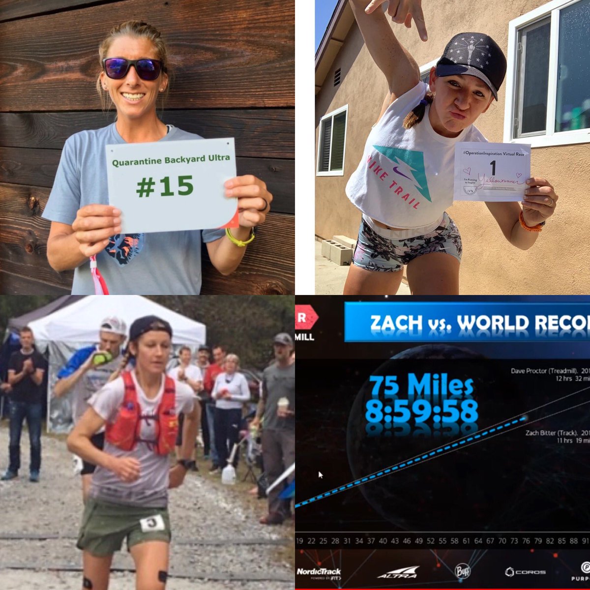 USAultrarunning's tweet photo. 100 Mile Treadmill World Record Update: 
Coming up at 5:00pm PDT, @courtneydauwalter, @yellowrunner and @maggatronruns will be on at 5:00 pm PDT @ https://t.co/lbS6yom7NL
@zachbitter is through 75 miles in about 9 hours, on pace for the world record.
@altrarunning @NordicTrack https://t.co/TeMAcIaKu0