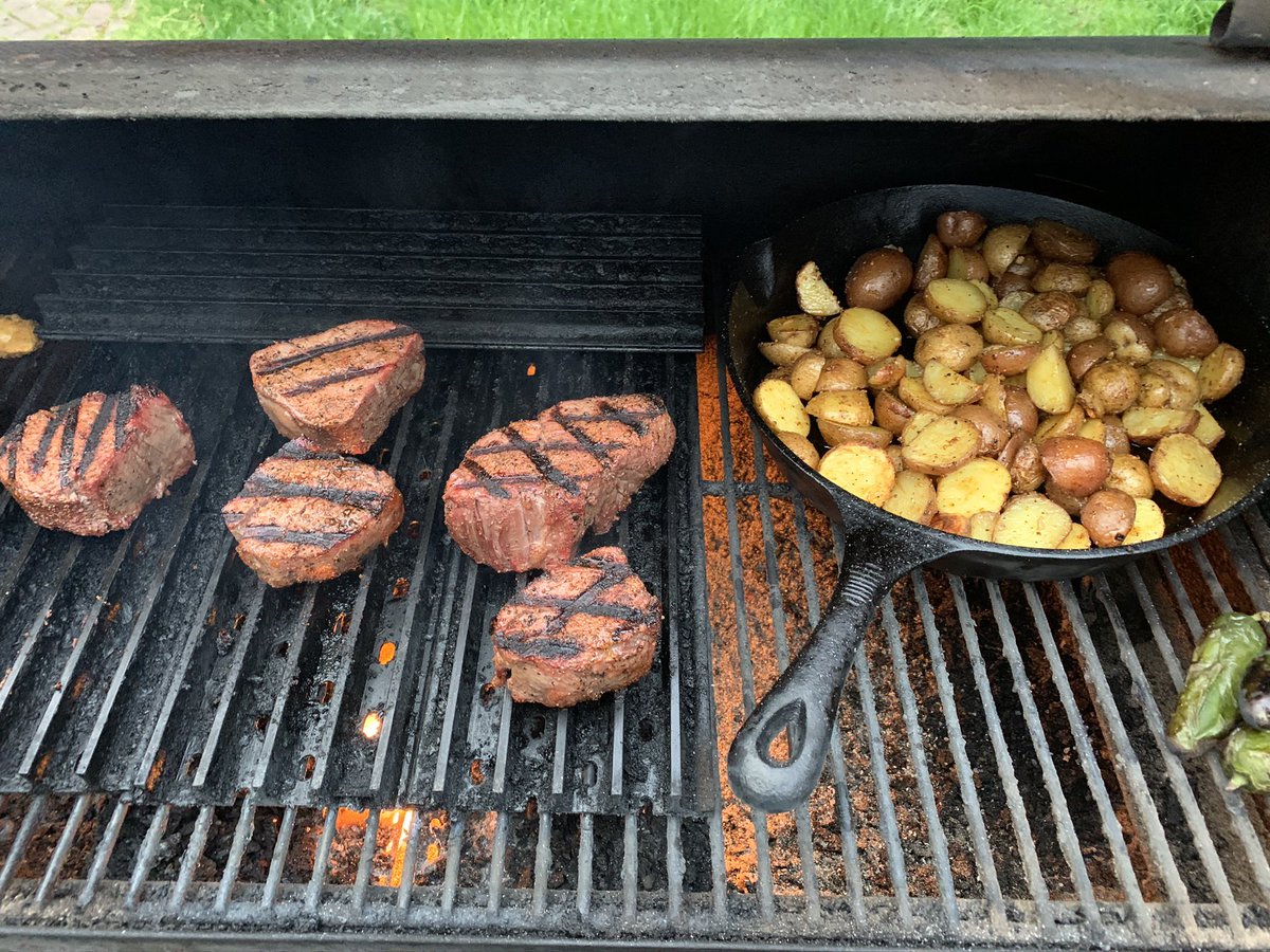 JamesHeuck's tweet photo. #TraegerDay starts with good cleaning then steak and potatoes with @MeatChurch #holycow on everything and ends with s’mores https://t.co/oOSpZ7NIRS