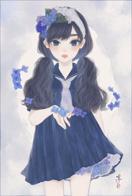 「hair ornament hydrangea」 illustration images(Oldest)