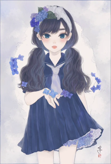 去年の今頃描いた紫陽花の子 