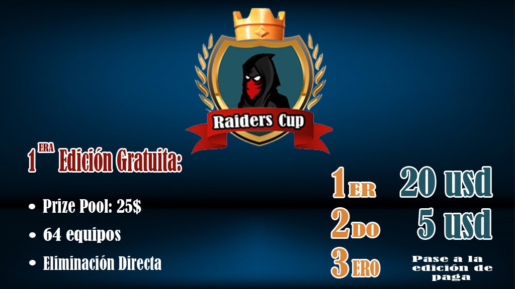 🔶️ ¡Inscripciónes Abiertas 1era Edición Gratutita Raiders Cup!🔶️

📣Requisitos:
▶ Conseguir 20 Rts.
▶ Seguir a:
@RaidersGamingGG
<a href="/RaidersCupGG/">Raiders Cup</a> 
@TsDorias
@Jonatha_CRL
<a href="/zGhost435/">IτzǤ͢͢͢hoรτᶜᵗᵐʳ</a>
▶ Mencionar 4 equipos.

📌Pruebas MD