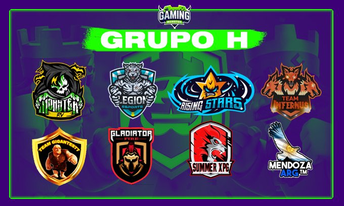 GamingMonster_L's tweet photo. Grupo H 

• @MonsterRVBR 
• @legion1_eSports 
• @RisingStars_GG (Sup Campeón)
• @InfernusTeam7 
• @GIGANTES_77 
• @FireGladiators 
• @XpgSummer 
• @MendozaArgTeam 

Buena suerte y recuerden que solo pasan los primeros 4 equipos. https://t.co/RWn0fnwLSV