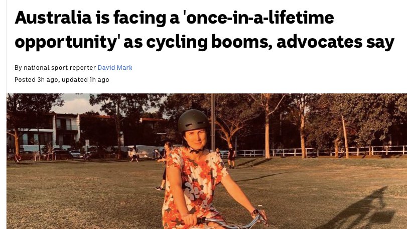 "Bicycles, they say, are the new toilet paper."

"It is an opportunity ... we must take some steps to make sure people keep riding, keep healthy and keep active."

#COVID2019 and active transport; time to get into gear!

abc.net.au/news/2020-05-1… #auspol #cycling <a href="/VicHealth/">VicHealth</a>