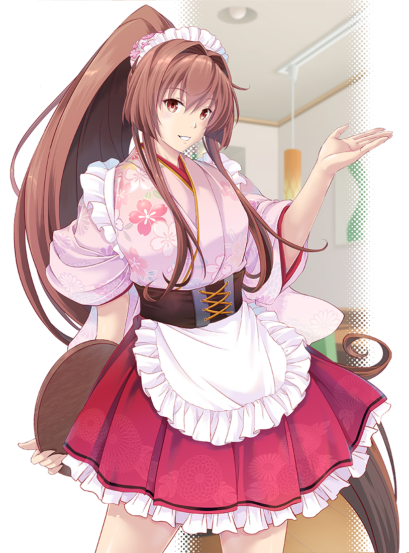 yamato (kancolle) 1girl long hair wa maid solo brown hair japanese clothes apron  illustration images