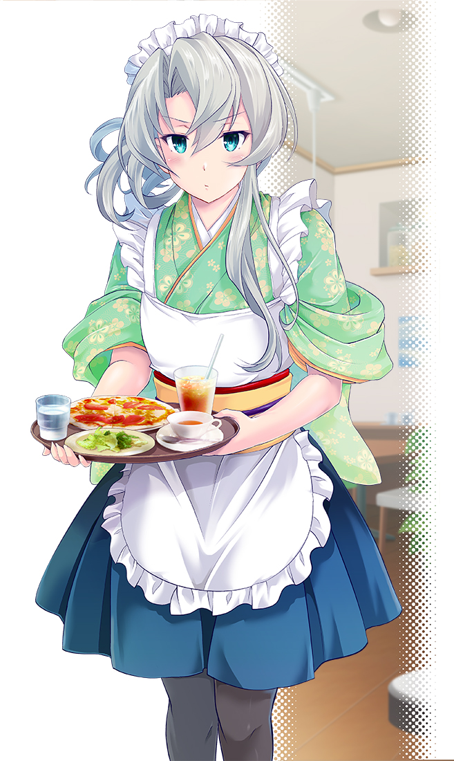 yamato (kancolle) 1girl long hair wa maid solo brown hair japanese clothes apron  illustration images