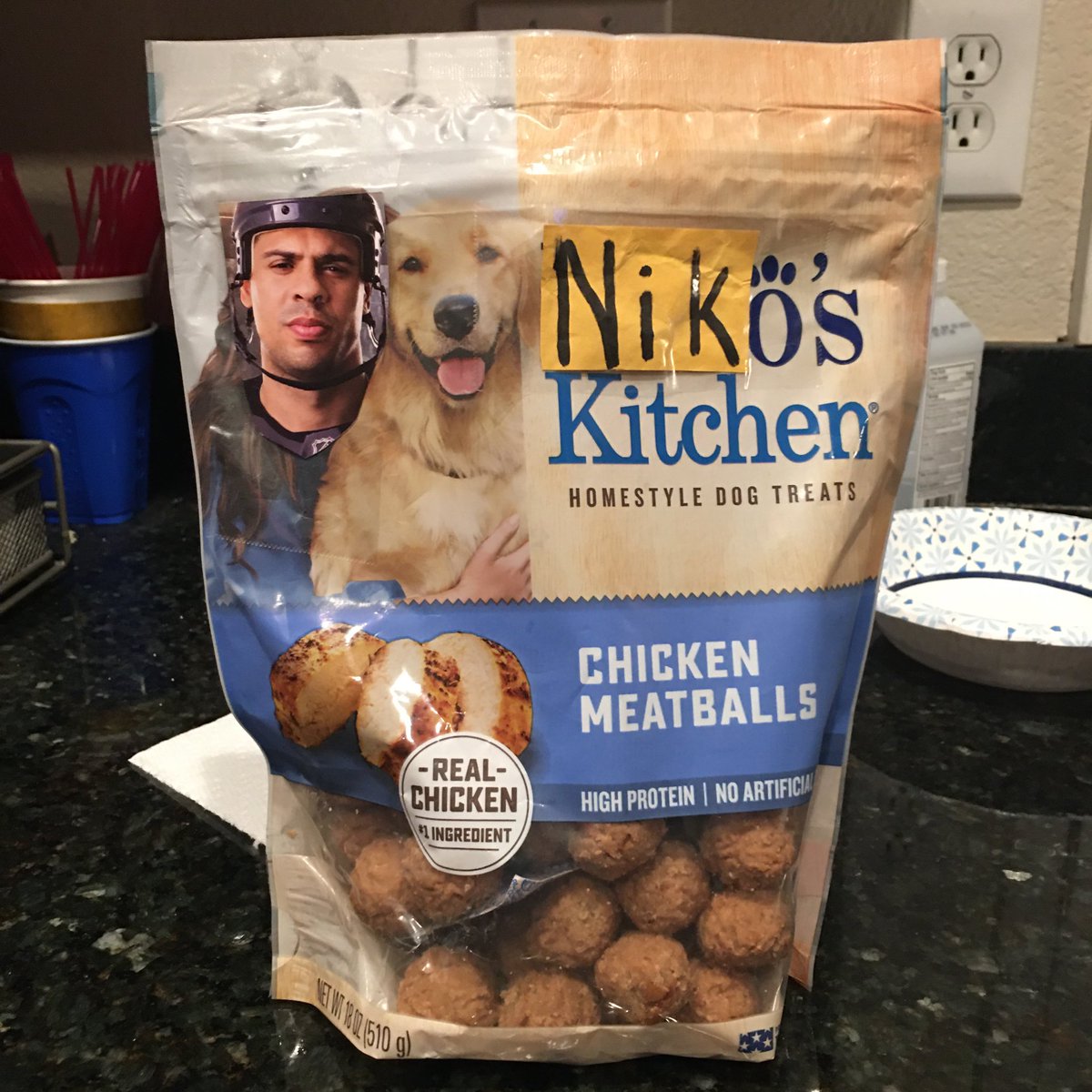 SheerInDanity's tweet photo. My grandma customized a bag of meatballs for Niko. https://t.co/14e0PyR0cg