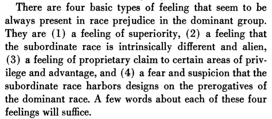 53. Remember that list of the four requisites necessary for the formation of race prejudice? Here’s where it gets interesting: they ALL have individual behavioral correlates in narcissism.