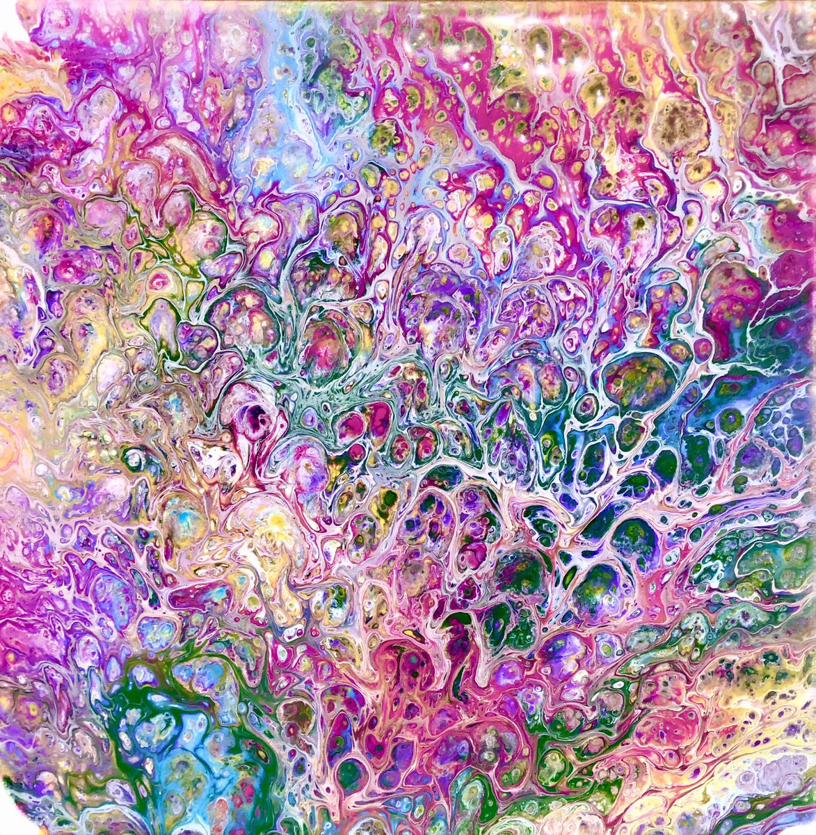 CascadeCarto's tweet photo. I did my first #flipcup pour today (I used #pfte liquid instead of silicon) and was inspired by @kateler and her recent embrace of the Lisa Frank style. Do you think I should try another? https://t.co/sNP31a9QNg