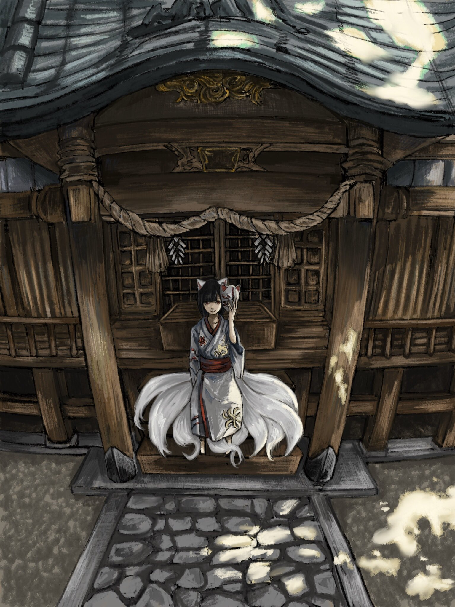Ratte No Twitter 九尾の狐 イラスト デジタルイラスト Illustration 九尾 神社 T Co Ssfktu70ze Twitter