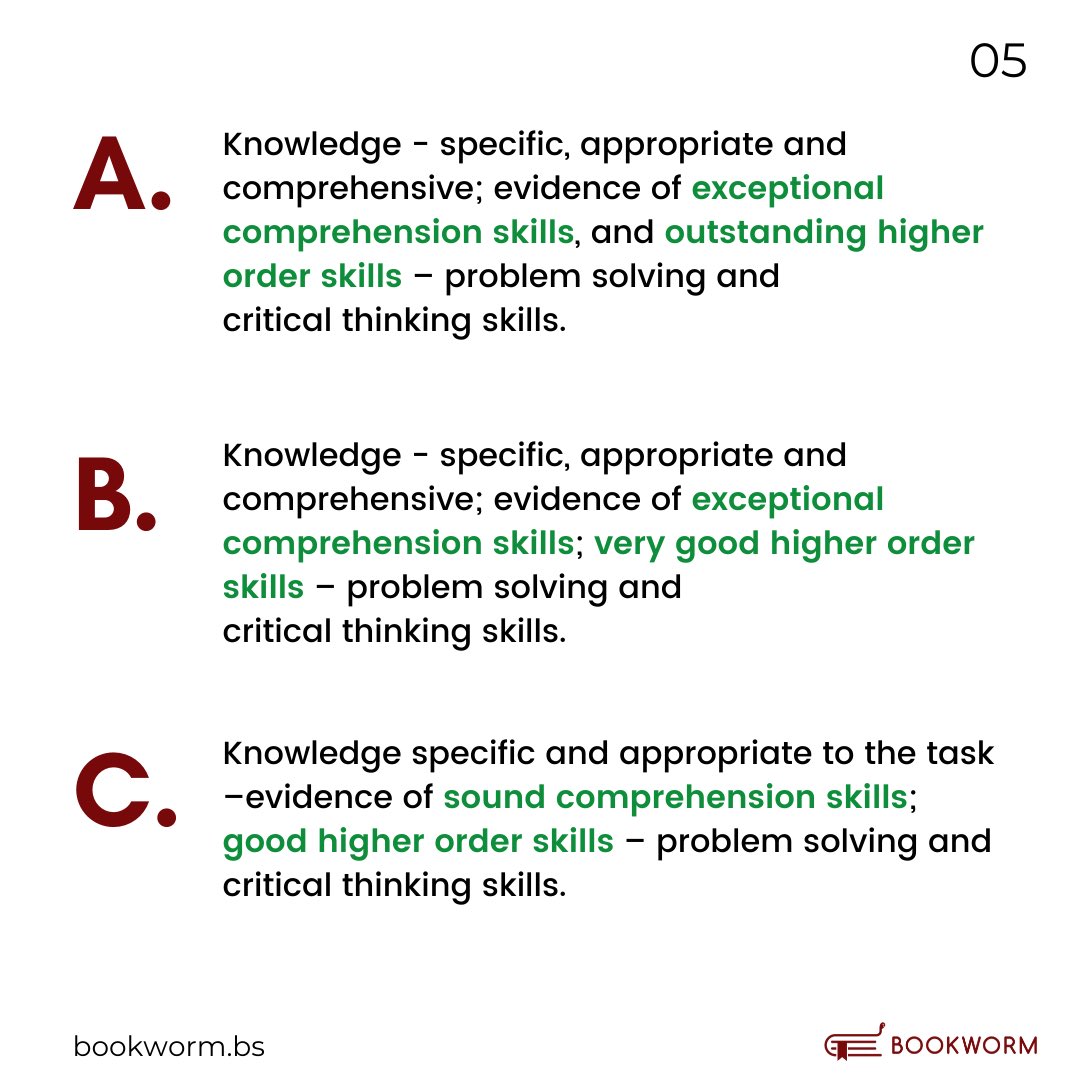 Bookwormbs's tweet photo. (2/2) THE NATIONAL EXAM GRADING SCALE EXPLAINED.⁣
 ⁣
The BJC &amp; BGCSE national exams are all graded on a seven (7) point scale (with grades A – G). An additional ‘U’ grade indicates that the candidate has failed to show positive achievement in the subject.

#bjc #bgcse #bahamas https://t.co/7a3LIdWq8v