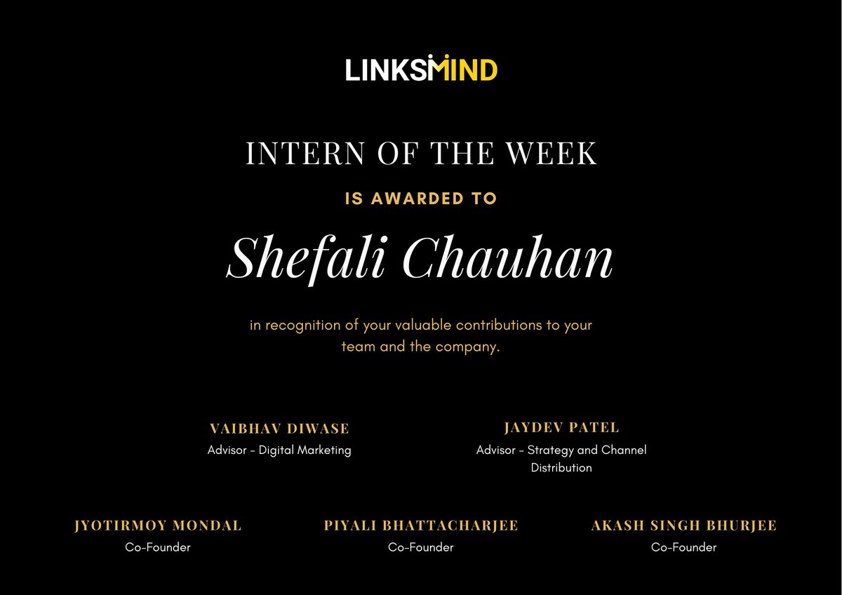 linksmind's tweet photo. "An organization's ability to learn, and translate that learning into action rapidly is the ultimate competitive advantage." - Jack Welch

We take this opportunity to felicitate our intern of the week - Shefali Chauhan for her efforts on bringing structure and value to Linksmind. https://t.co/B2G7N4Kqnf