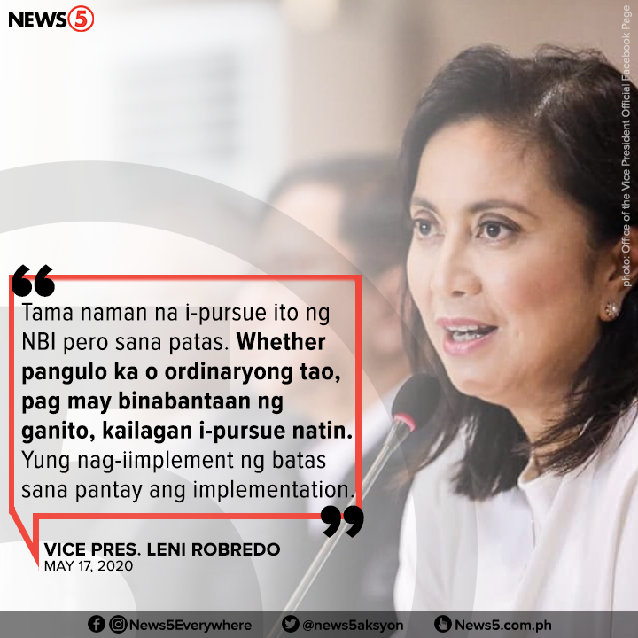 News5PH's tweet photo. Pahayag ni Vice President Leni Robredo ukol sa ilang netizens na inaresto ng mga otoridad matapos mag-post
ng pagbabanta sa buhay ni Pangulong Duterte. https://t.co/l4OTiNXSFx