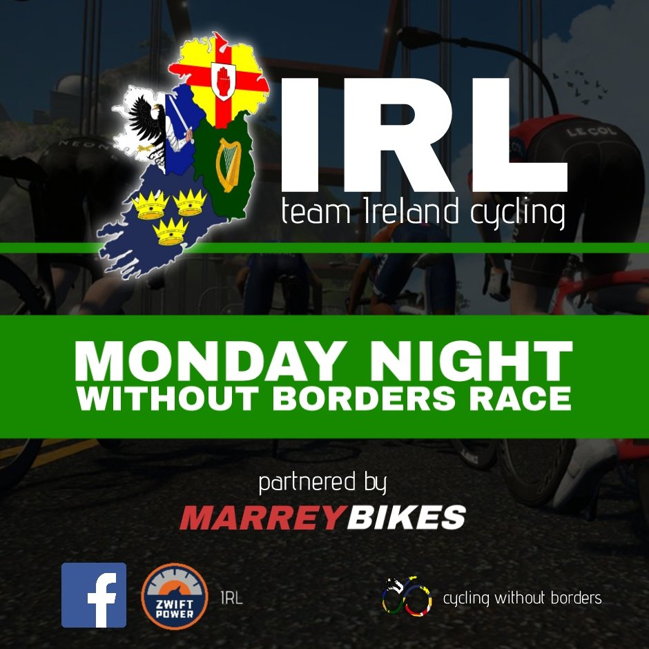 rwbcycling's tweet image. Reminder that our inaugural Official @GoZwift Race takes place tomorrow Monday 18th May at 8pm (Local Irish Time) let's flood the Zwift servers with Green and all our friends from around the globe. #cyclingWithOutBorders