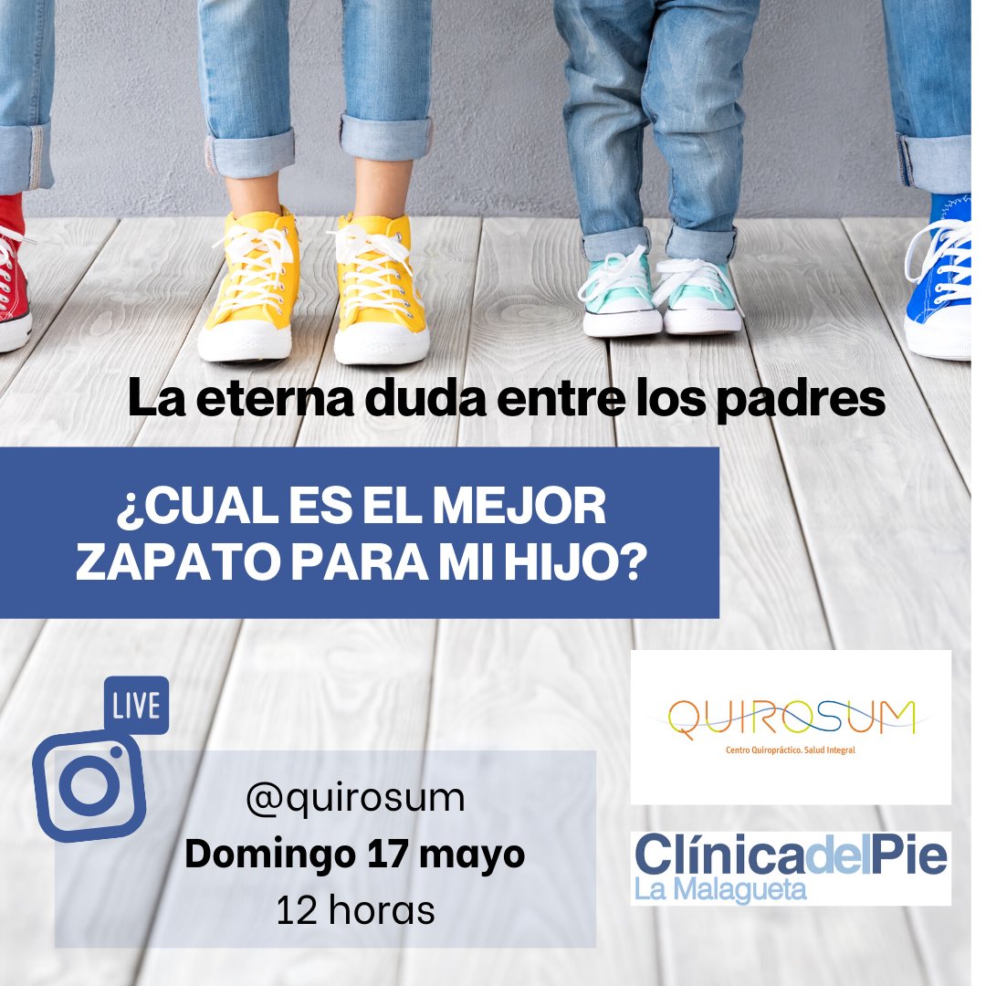 ¿ cuál es el mejor zapato para mi hijo? Hoy abordaremos en una conexión en directo, uno de los temas que más preocupan a los padres y que más dudas producen. Nos vemos a las 12 en instragram Live de <a href="/quirosum/">Quirosum</a>  #podología #calzadoinfantil #podologo #calzado #niños