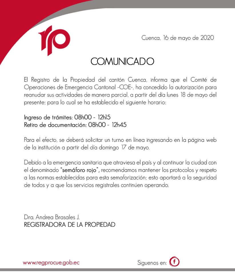rpcuenca's tweet photo. Reanudación PARCIAL de los servicios...
Ingresar AQUI para obtener su turno..
https://t.co/jYLEglnKzh https://t.co/cWH61V6emH