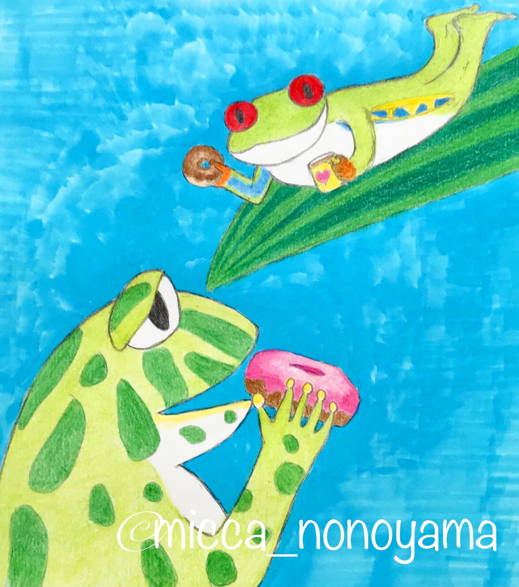 野乃山みっか 新しい生活様式で対面で食事をしないようになると 窓際席ではカップルシートでなくても揃って景色が見られるようになるからちょいと嬉しいかも カエル 新しい生活様式 非対面 動物 イラスト 絵描き人 絵本 手描き アナログ絵