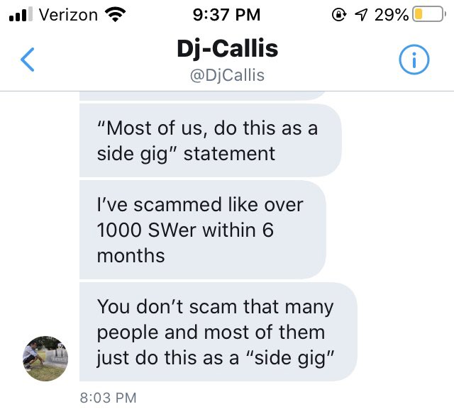 FavGoddessLuna's tweet photo. @DjCallis admitted to scamming over 1000 Twitter SW, just so he can get more streams, which quite frankly is just sad and pathetic, that that’s the only way people will listen to his music. 

ladies, if he messages you, block and report that loser https://t.co/aF61BKz79I