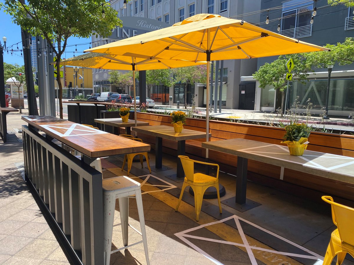 Pullmanarch's tweet photo. @awalkerinLA @RaviBhalla Alissa- our afternoon demonstration in Long Beach yesterday of how easy it is to convert valuable curb space to much needed expanded and safe dining zones for restaurants https://t.co/HDfIgL6L7y