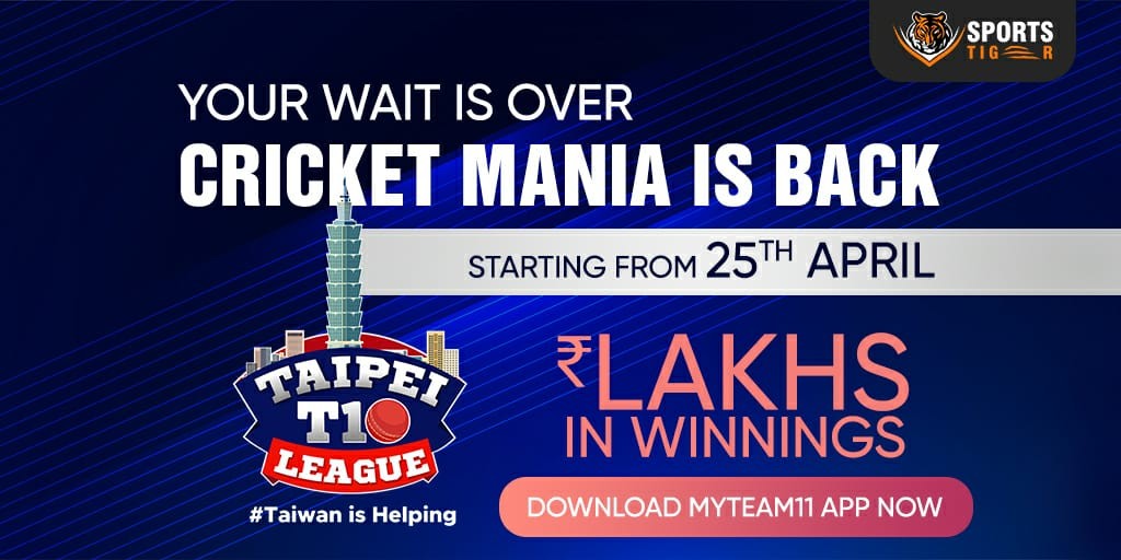 Hi, Good News for Cricket lovers. Myteam11 Did it again New Cricket Taipei T10 Cricket league is here from 25th April.I have joined league on myteam11.com T10 live Stream on Sportstiger app. Join now win big. #myteam11 #myteamquiz  #Sportstiger