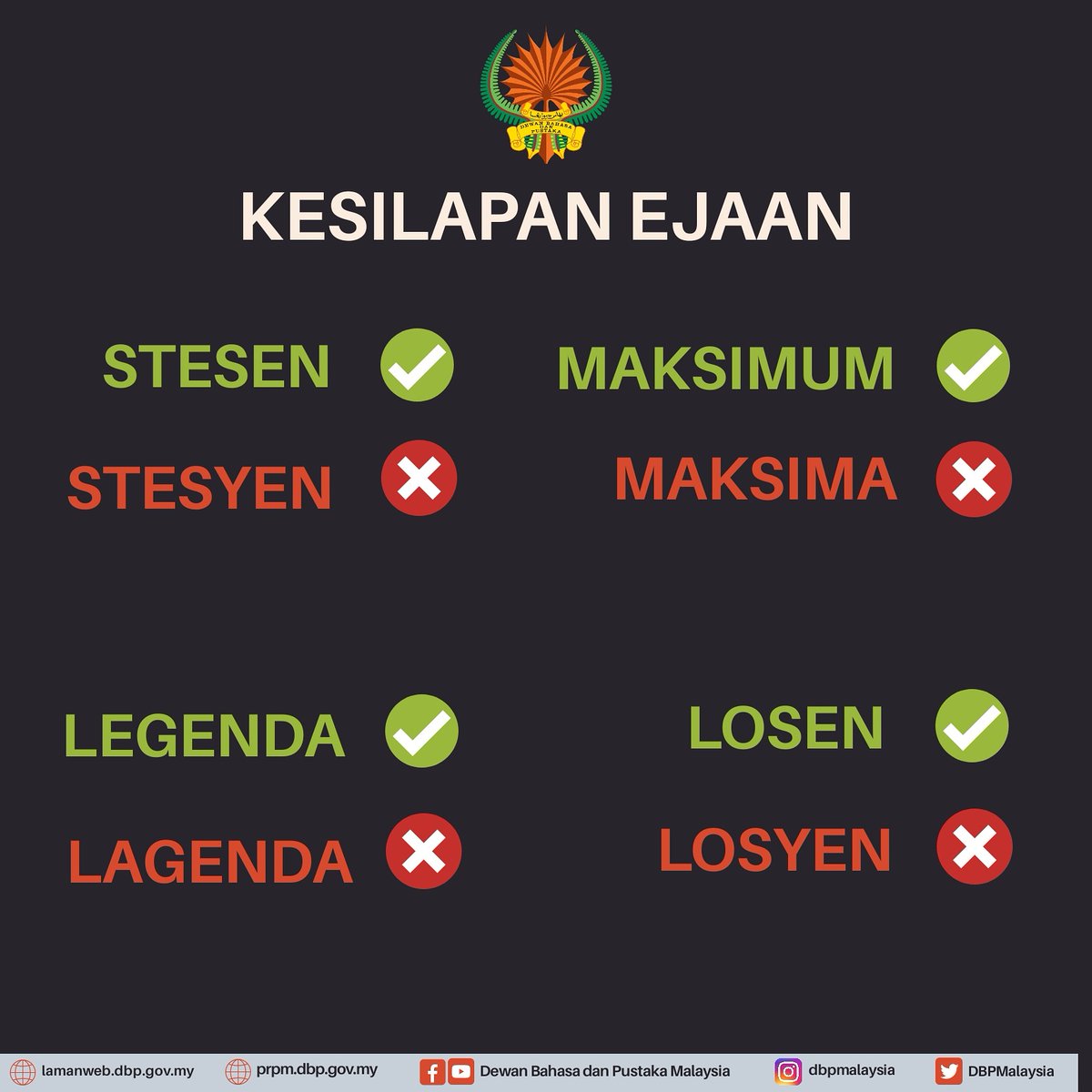 Dewan Bahasa Dan Pustaka On Twitter Kesilapan Ejaan Tatabahasabahasamelayu Bahasajiwabangsa