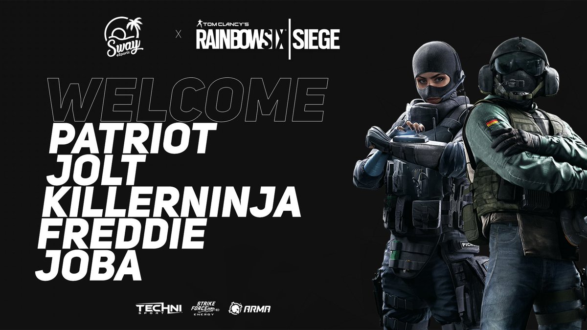 SwayGamers's tweet photo. Everyone please give a warm welcome to our new @Rainbow6Game Team:
@Lacek74
@killerninja511
@Joba_R6
@R6Freddie
@JoltR6
#RainbowSixSiege #SwayForward https://t.co/Py3wWvEfvk