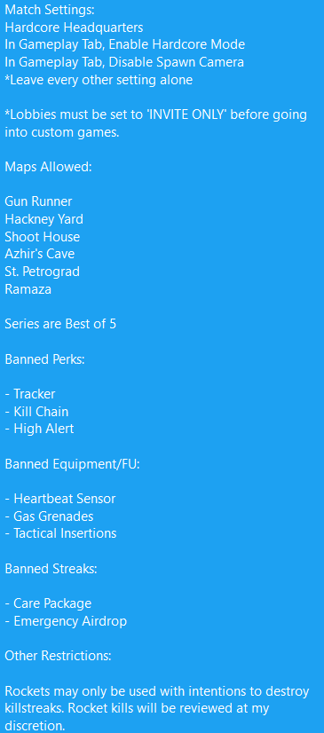 BrandibleClaw's tweet photo. MW HCHQ Tourney. 2pm central. Rules updated. Bracket updated. Good luck to all teams! Going live shortly before 2pm @ BrandibleClaw on YT @ChakClan @Addmeits  @KhronicSZN @Igotzahwiggs @Chicago_UWS @vLordly  @2BERCLAN @Halfdolo @DeadlyxSoldier1 @CoDRT24_7  @CallofDutyHC https://t.co/NPHpYT2lxu