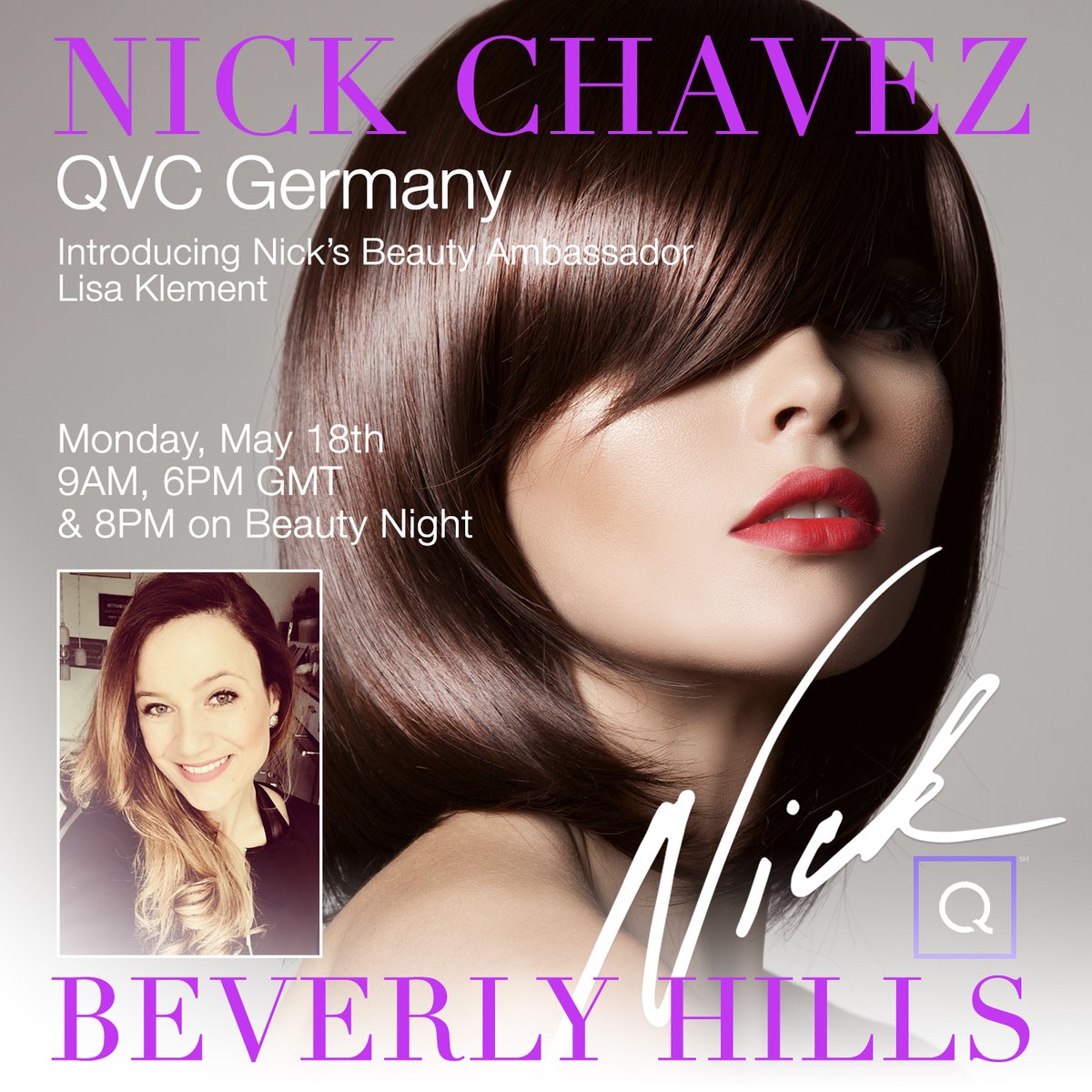 NickChavezBH's tweet photo. GOOD NEWS GERMANY ❤️ #TeamNick Beauty Ambassador, @LisaKlement will be on @WirsindQVC, May 18th at 9AM, 6PM, & 8PM GMT on Beauty Night! Special Offers, Beauty Tips and More! BLESSINGS, XO @QVC #qvcgermany #everydaygorgeous #beauty https://t.co/uRgVjdpz2H