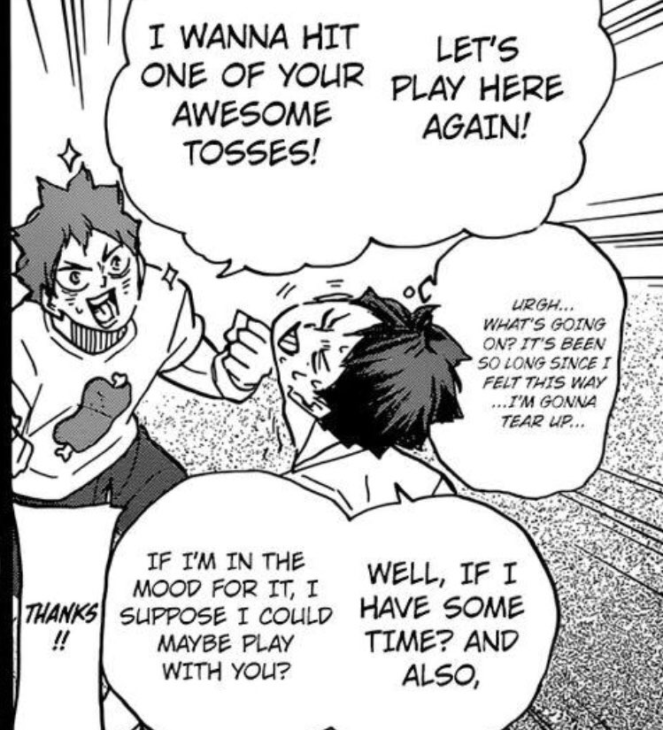 what oikawa thinks: UGH I'M GONNA CRY I'M SO OVERWHELMED THIS IS THE BEST D-
what oikawa says: maybe perhaps there's a slight possibility I'd be up for playing again but only if I feel like it... meh