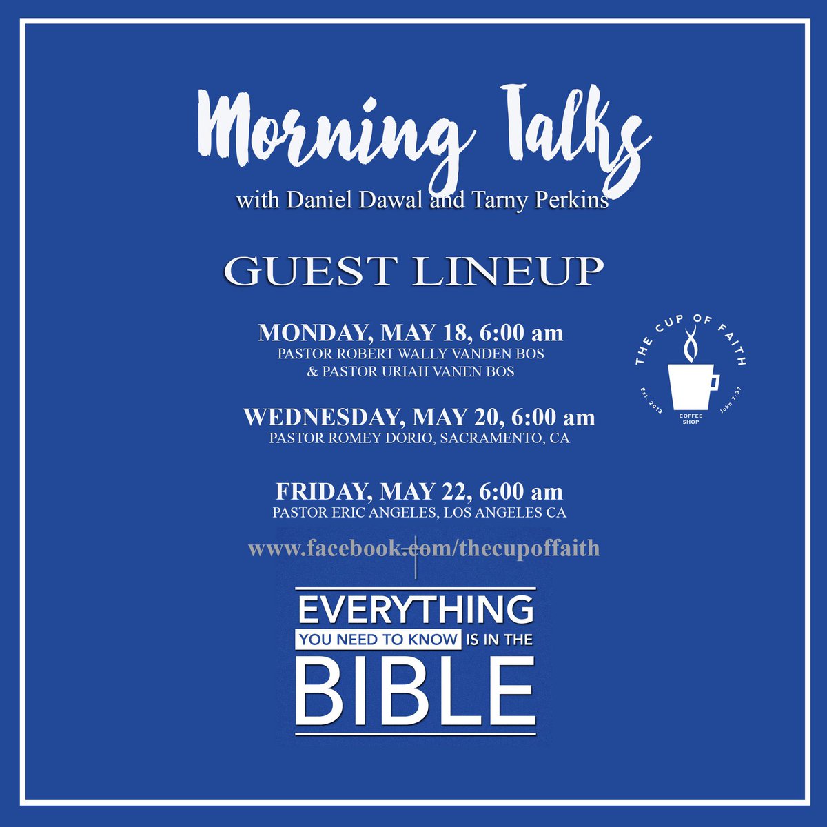 TheCupofFaith's tweet photo. This week on Morning Talks at The Cup of Faith (https://t.co/CSY5bQN6Jz)

#TheCupOfFaith #CupOfFaith #ChristianCoffeeShop #CCF #JesusFirstCoffeeSecond https://t.co/BillqnA7cT