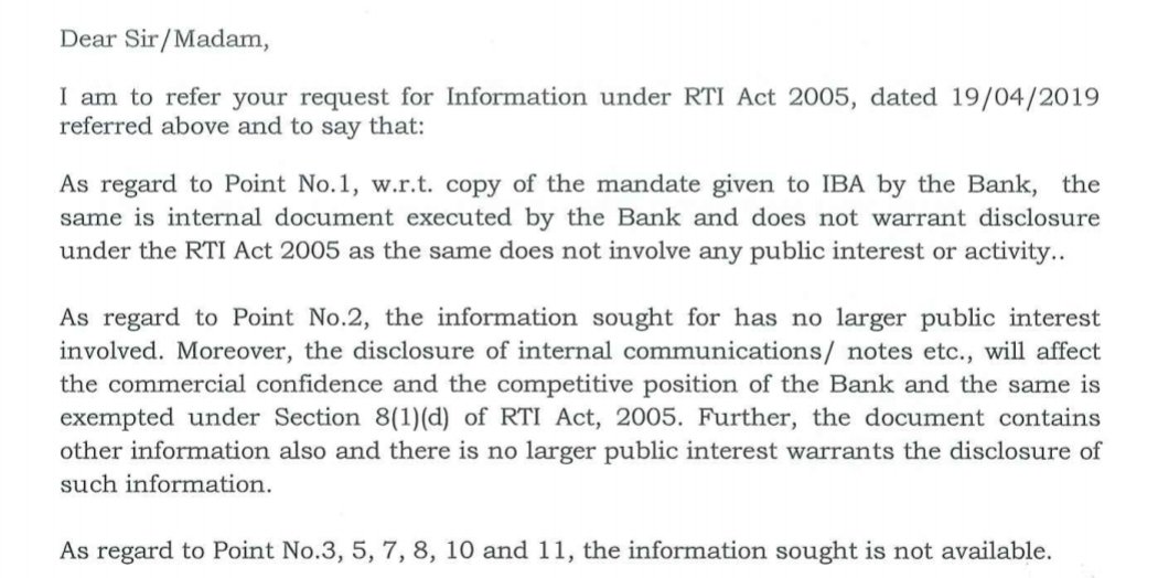 The Mandate (Base Document) for Wage Negotiations of Bankers Btwn IBA & UFBU is that secret document that even Banks didn& #39;t allowed to divulged anything for it. The Appeal was rejected by Banks citing reason that it doesn& #39;t attract public interest, how come?? #928 Days5/n
