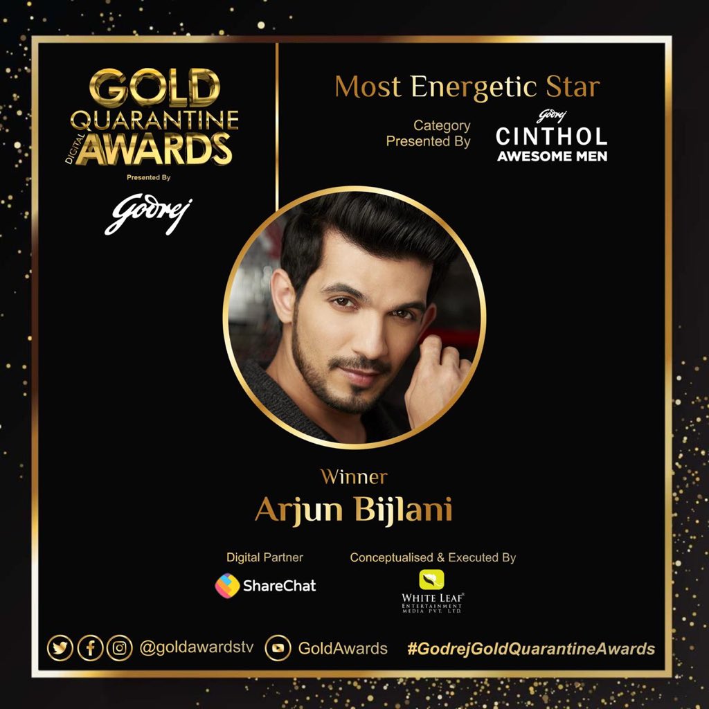 Thearjunbijlani's tweet photo. Thank you everyone for voting for me as the #MostEnergeticStar .. thank you @VikasKalantri and #GoldQuarantineAwards .. Gratitude 🙏. Love u always . Congratulations @ishehnaaz_gill .. https://t.co/E7KPEV6rpR