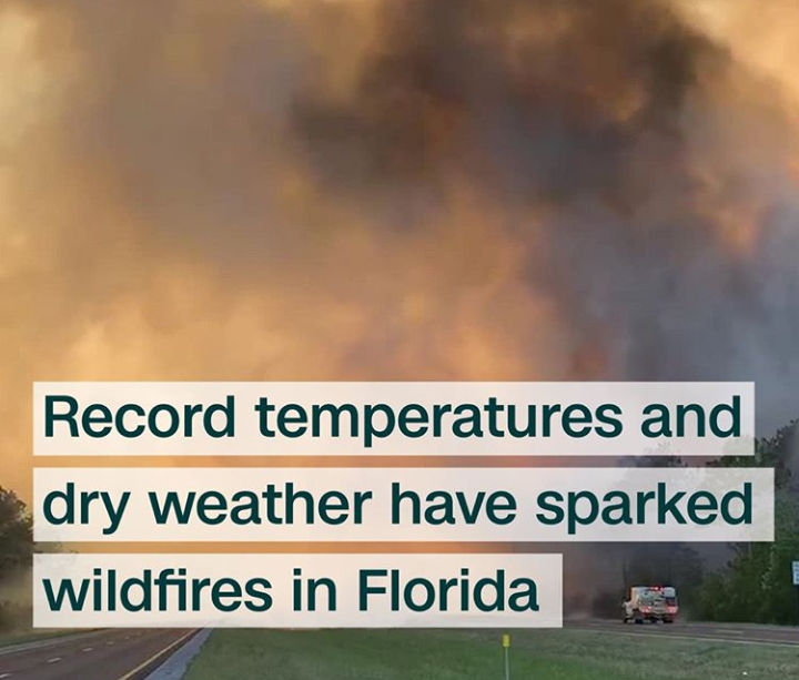SatvikMishra25's tweet photo. There were more than a dozen  wildfires raging across Florida on Sunday, burning property and promoting evacuations, as excessive heat and dry weather continues to take its toll on the state. Florida is known for its hot weather, but this year has been exceptionally torrid. https://t.co/ol6espvCN5