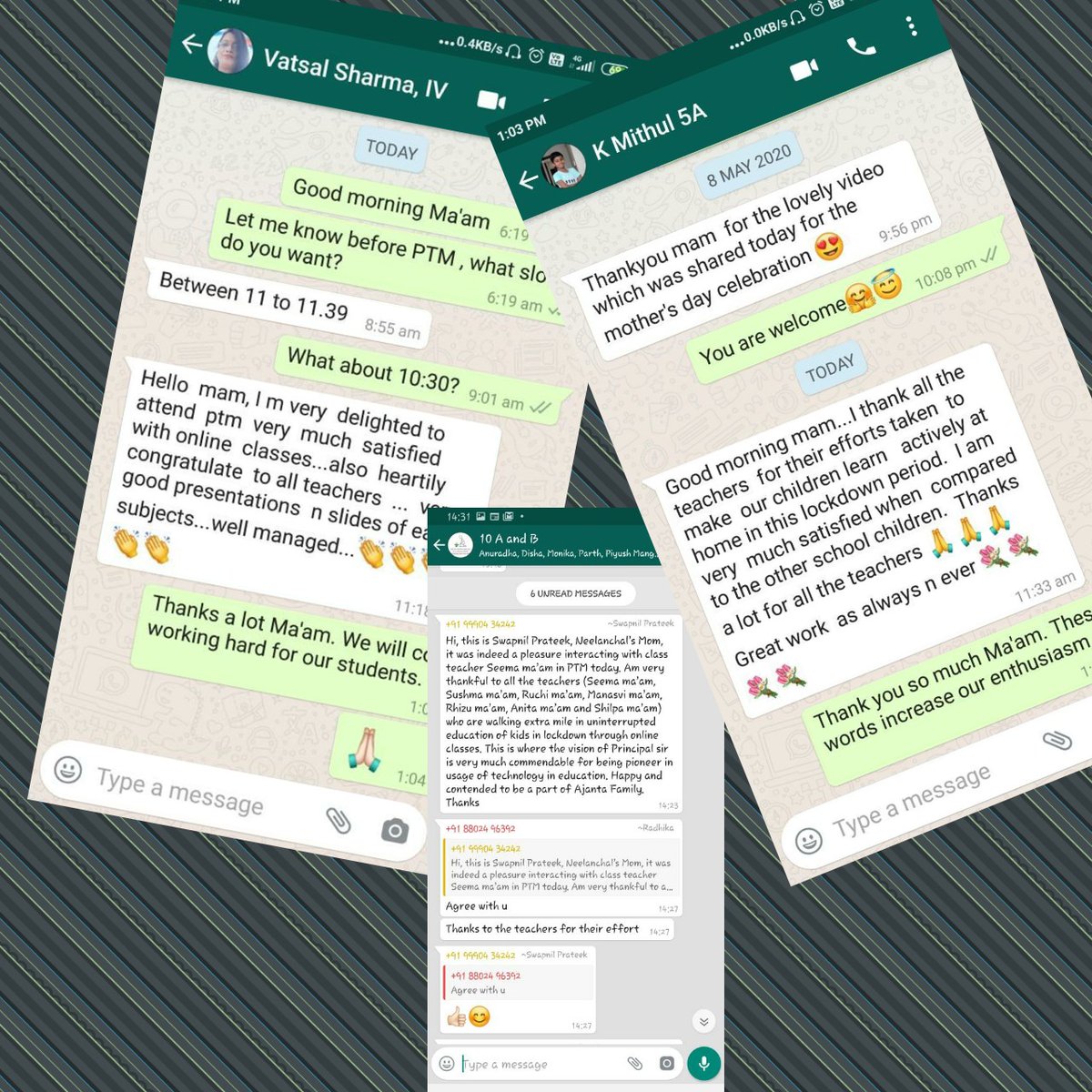Vaibhavajanta's tweet photo. Lockdown will never knockdown the enthusiasm of parents and teachers of @SchoolAjanta regarding #remotelearning through @MicrosoftTeams . These encouraging words by Ps  for online PTM, is the very impetus for us to explore, collaborate and innovate more with @MicrosoftEDU tools https://t.co/vXDSabHQwH