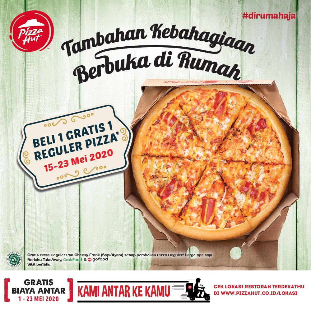 Pizza_HutID's tweet photo. Tag orang terdekatmu untuk dapatkan GRATIS Pan Reguler Cheesy Frank Pizza (Sapi/Ayam), setiap pembelian Reguler pizza dengan topping & pinggiran apa saja.
Pesan melalui TakeAway atau Kami Antar Ke Kamu. Klik link di bio untuk cek π restoran terdekat.
#PHRKamiAntar #HutEasy https://t.co/EjWkS1WvJM