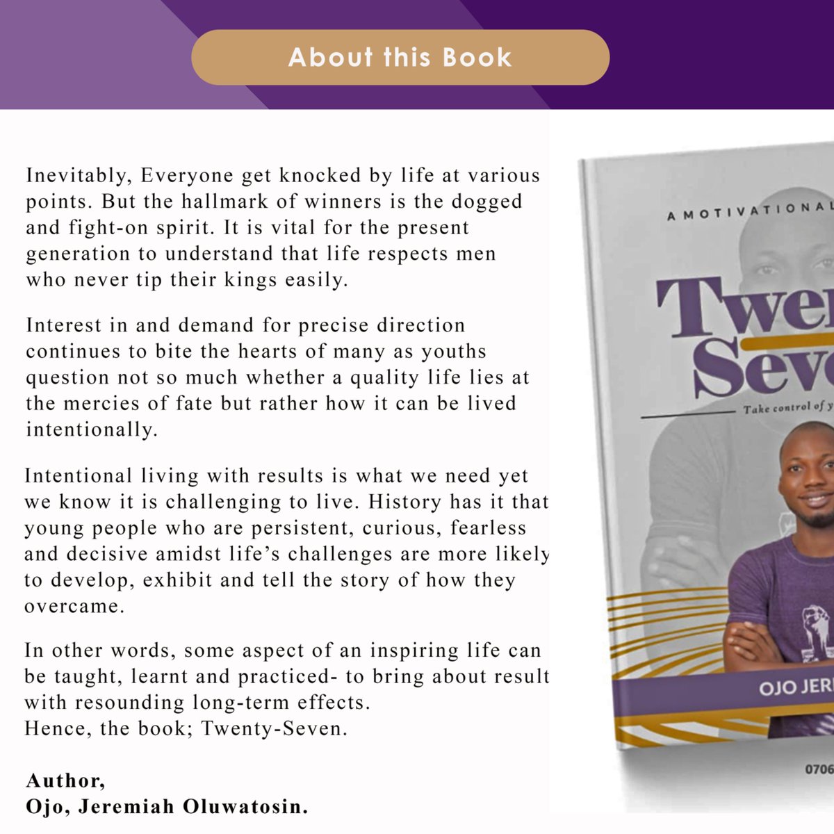 JeremiahOjo5's tweet photo. I am so glad to announce the anticipation of my first book titled, "Twenty-Seven".
To be published on the 9th of June, 2020. Free ebook for download.
Is someone anticipating the release of a gem?
#ThebookTwenty_Seven
#OjoJeremiah
#SmilingThrough https://t.co/Nf99TwzHjI