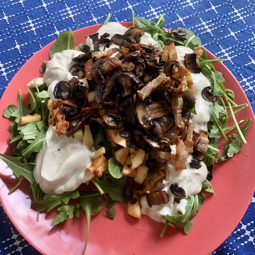 Of course it's big salad day when you pick up a produce box, but I have to be honest, my favorite part was the mushrooms crisped in the fat from <a href="/LaQuercia/">La Quercia Cured Meats</a> pancetta
