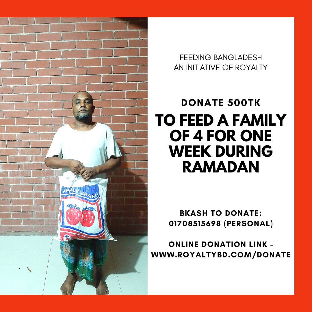 RoyaltyBD's tweet photo. Feeding Bangladesh | An initiative of Royalty

Help the poor to fight the crisis by donating here: https://t.co/cOxI5bn6GD

Our second round of survival bags of one week for four-person which contains Iftar items and grocery.

Be a part of this good cause by donating today! https://t.co/4kX0lGHdM6