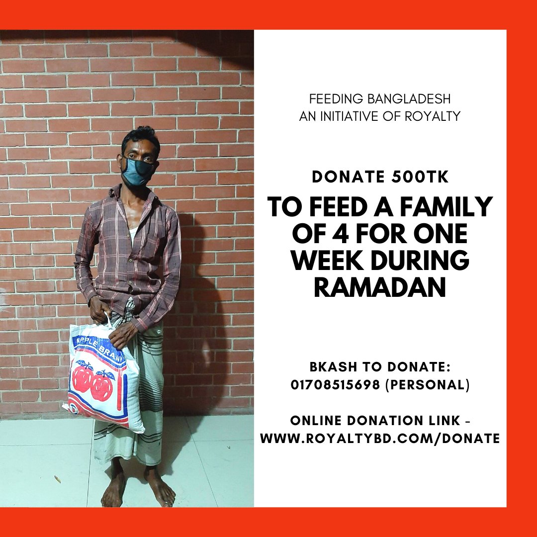 RoyaltyBD's tweet photo. Feeding Bangladesh | An initiative of Royalty

Help the poor to fight the crisis by donating here: https://t.co/cOxI5bn6GD

Our second round of survival bags of one week for four-person which contains Iftar items and grocery.

Be a part of this good cause by donating today! https://t.co/FfEylcEDpf