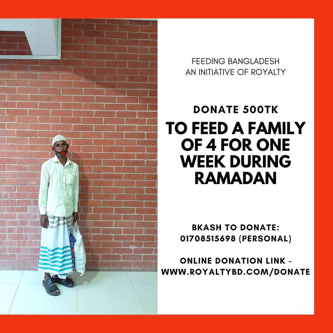 RoyaltyBD's tweet photo. Feeding Bangladesh | An initiative of Royalty

Help the poor to fight the crisis by donating here: https://t.co/cOxI5bn6GD

Our second round of survival bags of one week for four-person which contains Iftar items and grocery.

Be a part of this good cause by donating today! https://t.co/i4NgigTctj