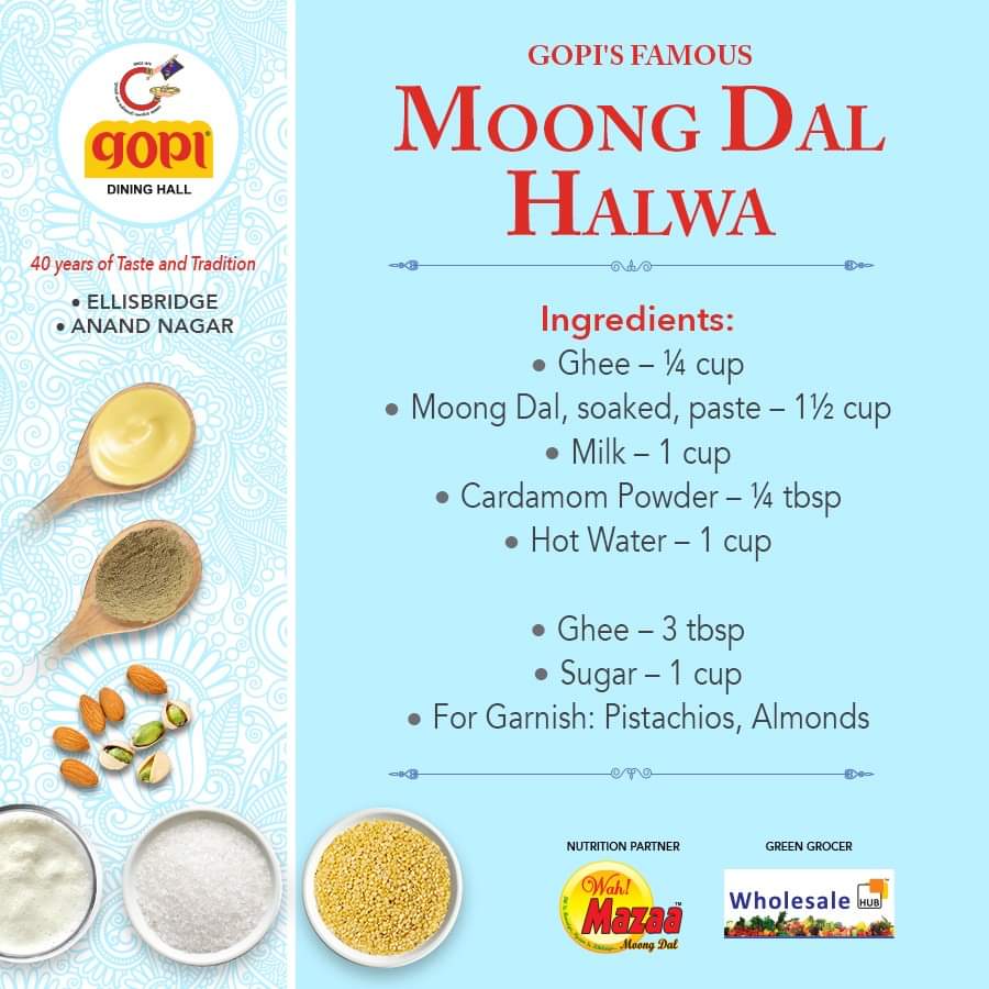 GopiDiningHall's tweet photo. Nothing is more scrumptious than a ghee enriched #MoongDalHalwa. With the Moong also being a healthy and tasty dish, it is the perfect #IndianDessert.

Enjoy the finger licking #GopiRecipe from the comfort of your home.

#GopiDiningHall #Halwa #Recipe #Dessert #Foodie #Recipes https://t.co/6NX15l0YRy